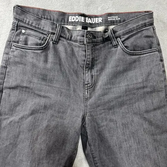 Eddie Bauer Jeans Womens 10 Boyfriend Mid Rise Slim Flannel Lined Gray - Picture 2 of 9